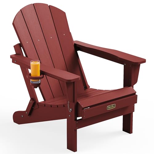 SERWALL Folding Adirondack Chair Outdoor Adirondack Chairs Weather Resistant Fire Pit Chairs for Patio - Red