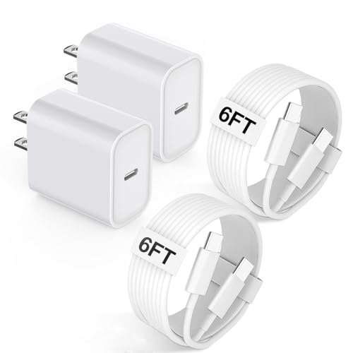 Image of USB C Fast Charger for iPhone 17 /16 /15 Charger Fast Charging,2Pack 20W Type C Wall Charge Block 6FT Long USB C to C Fast Charging Cable Cord for Apple iPhone 17 /16 Pro Max /15 Pro /15 Plus,iPad Pro,Air