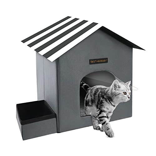 Rest-Eazzzy Outdoor Cat House, Feral Cat House Insulated With Mat And Clip, Weatherproof And Insulated, Cat Beds For Cats Kittens Puppies, Never Blow Away (Grey, S 14" X 14" X 17") #TOP28