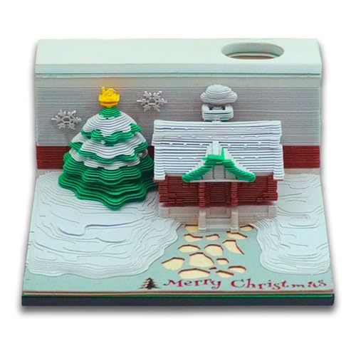3Dメモ帳、3Dメモパッド、ティアアウェイ3D芸術的なパッド、クリスマスコテージクリエイティブ立体デスクノート、DIY非粘着メモ便利なポストノート、学校ホームオフィス装飾用の3Dメモパッド