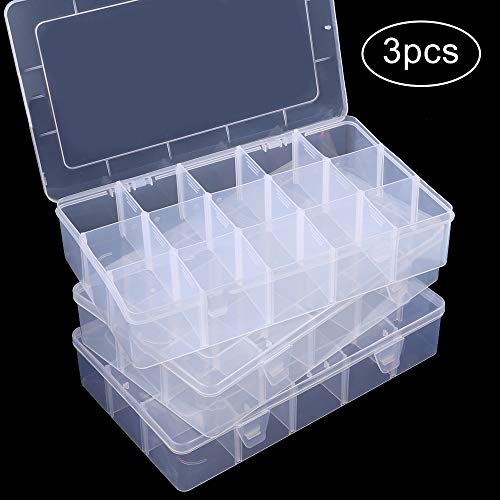 SGHUO 3 Pack 15 Compartments Plastic Organizer Box for Washi Tape, Clear Jewelry