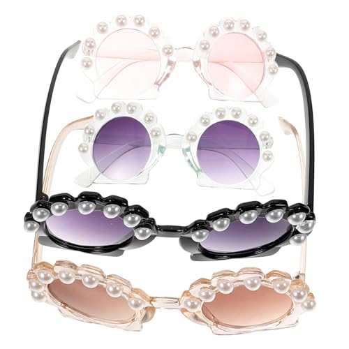 4pcs Boys and Girls Sunglasses Pearl Shell Design Cute Uv Protection Eyeglasses for Girls Party Accessories and Fashion Props