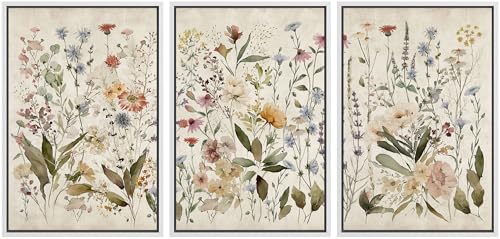 MUDECOR Framed Wall Art Print Set Blooming Wildflowers Illustrations Modern