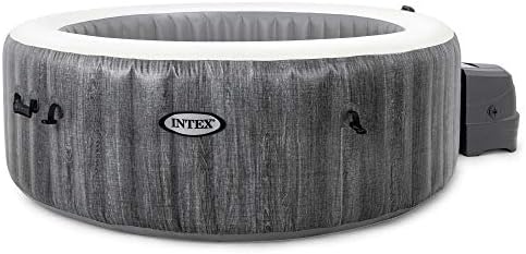 Intex PureSpa Greywood Deluxe 85" x 25" Outdoor Portable Inflatable 6 Person Round Hot Tub Spa with Bubble Jets, Hardwater Treatment, Filter and Cover