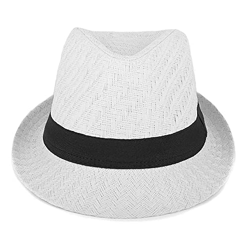 Westend Unisex Short Brim Fedora - Hats For Men & Women + Panama Hats & Straw Hats (Large-X-Large) White #TOP1