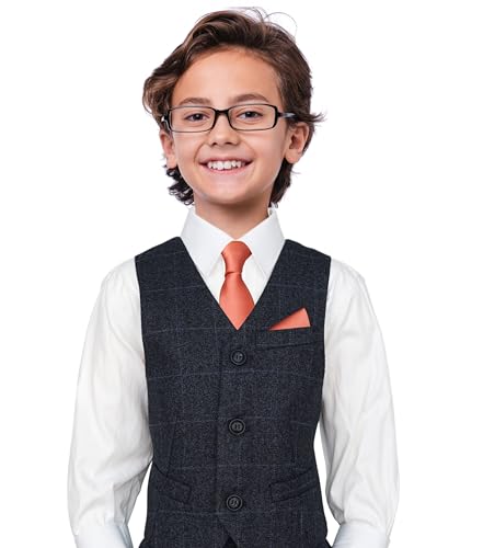 Image of Boy's Solid Tie with Pocket Square Set, Regular Necktie for Children and Kids, Self-Tied
