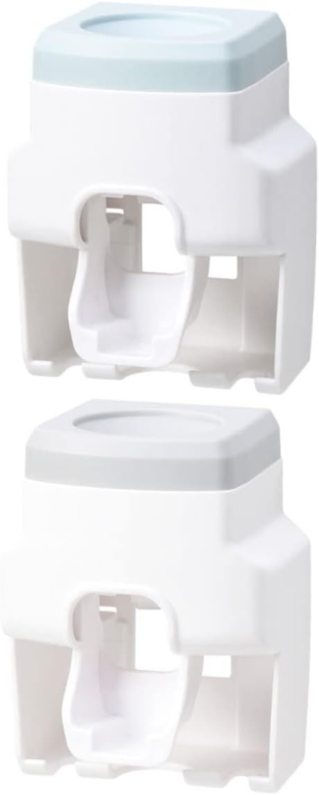2pcs Automatic Toothpaste Dispenser Wall Mount Holder Toothbrush Cup Holder Blue Gray Bathroom Accessories Toothbrush Storage Organizer Wall Stand