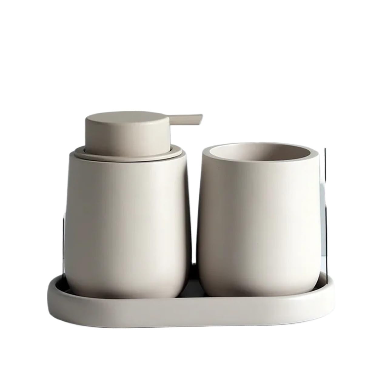 Bathroom Accessories Set, Lotion Bottle, Mouthwash Cup, Tray, Portable Shampoo Dispenser, Three Piece For Bathrooms And Shower Rooms(Beige)