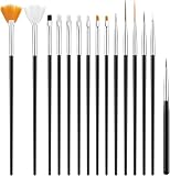 15 pennelli per nail art, pennello per unghie, gel con strumento per unghie, pennello gel UV, per costruzione, pennello in acrilico, pennello per nail art, per fai da te, disegni, colore: nero