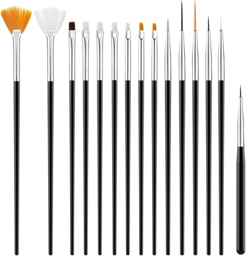 15 pennelli per nail art, pennello per unghie, gel con strumento per unghie, pennello gel UV, per costruzione, pennello in acrilico, pennello per nail art, per fai da te, disegni, colore: nero