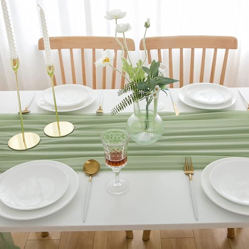 Chiffon Table Runner Sage Green, 77 x 300 cm Soft and Comfortable Table Runner for Boho Wedding, Party, Baptism Decor, Baby Shower, Bridal Shower Kitchen Table Decoration - Image 5