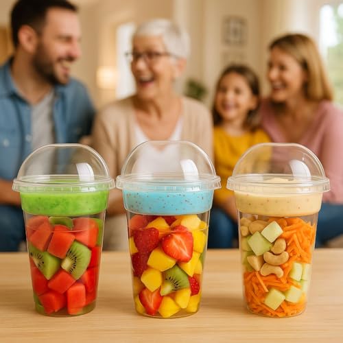 Golden Apple, 12oz-50sets Clear Cups with 2oz Insert & Dome lids No hole, Dessert Cup…