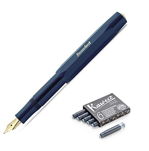 Kaweco Classic Sport Fine Nib Fountain Pen + Pack of 6 Ink Cartridges Black (Navy)