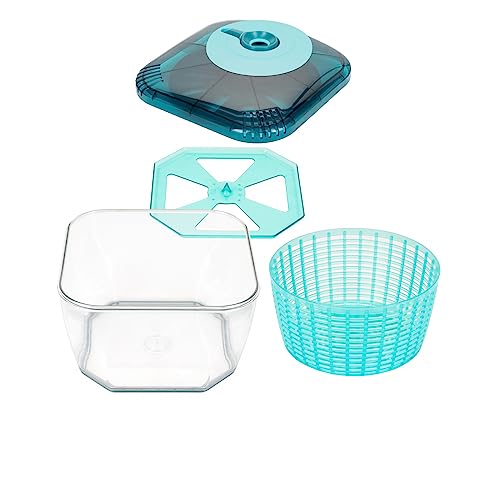 Genius Nicer Dicer Chef Professional Salatschleuder mit Deckel | Set 4-tlg. Zubehör, Auffangbehälter, Schleudersieb, 5.2 L Fassungsvermögen, Gemüseschleuder, Salatschüssel, Salattrockner Transparent