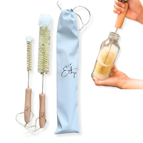 Ethya Lot de 2 Brosses Nettoyage Gourde | Goupillon biberon | Brosse Bouteille Isotherme | Goupillon Gourde Sport | Longue à Manche | Kit Nettoyage hygiène santé