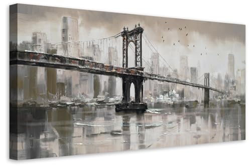 Anolyfi Vintage Brooklyn Bridge Canvas Wall Art Decor, Skylines Cityscapes Gallery Decorative Painting Large Artwork Picture for Hallway Bedroom Kitchen Office Home Decor 40"x20"