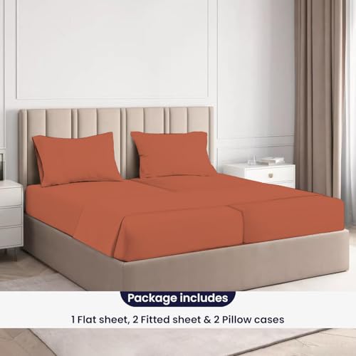 Image of SGI Split King Sheet Set for Adjustable Bed Egyptian Premium Cotton 600 Thread Count Sheets for Sleep Number Bed 15 inch Deep Pocket 5 Pc Set with 2 Twin XL Fitted Sheets Soft Breathable - Terracotta