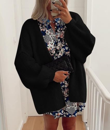 Image of PRETTYGARDEN Womens Oversized Cardigan Sweaters 2026 Fall Long Lantern Sleeve Knit Open Front Lightweight Sweater