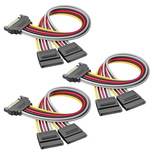 Cable Matters 3-Pack 15 Pin SATA Power Y-Splitter 8 Inch 2-Way SATA Power Cable for HDD SSD Optical Drives