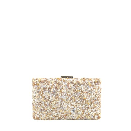 MODELISA - Bolso Clutch Cartera De Mano Cadena De Hombro Piedras Boda Noche Evento Mujer (Beige)
