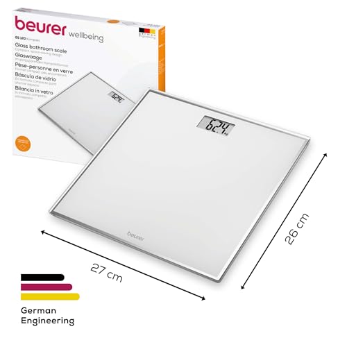 Beurer GS 120 Kompakt Glaswaage mit elegantem Spiegeleffekt in platzsparendem Kompaktformat, 27 x 26 cm, gut lesbare LCD-Anzeige, Ziffernhöhe 22 mm, flache Digitalwaage, Tragkraft bis 150 kg 5