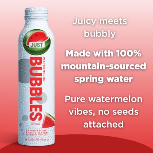 Image of JUST Bubbles Watermelon - Pure Premium Sparkling Spring Water in a Fully Recyclable Reusable Eco-Friendly Bottle - 100% Mountain-Sourced Carbonated Water with Naturally Occurring Minerals, 16 Fl Oz