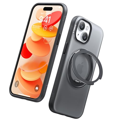 TORRAS 360 Ostand O3 Fitness für iPhone 15 Hülle für MagSafe [Flexibler Ständer & Nr.1 Magnetkraft & Zertifiziert Militärischer Schutz] Hülle iPhone 15 Case Schwarz