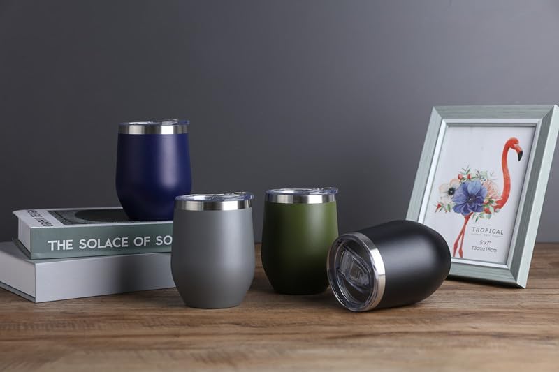12 oz Stainless Steel Wine Tumbler Stemless Glasses with Lid, Double Wall Insulated Travel Mug Perfect for Wine, Coffee, Drinks, Champagne, Cocktails (Olive green) - Image 5