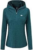 AjezMax Activewear Langarmshirts Damen Sports Oberteile mit 1/4 Zip Fitness Sweatshirts Langarm Kapuzenpullover Freizeit Sportswear UV-Shirts L Dunkel grün