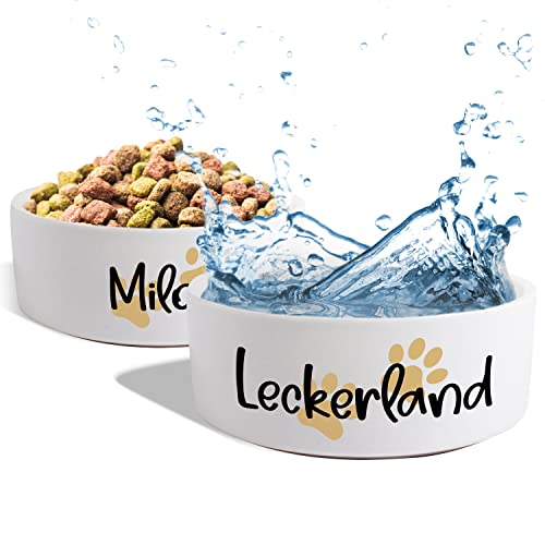 Personalisiertes Doppelnapf-Set Für Hunde – Keramikschalen Mit Bambusgestell, 300 Ml