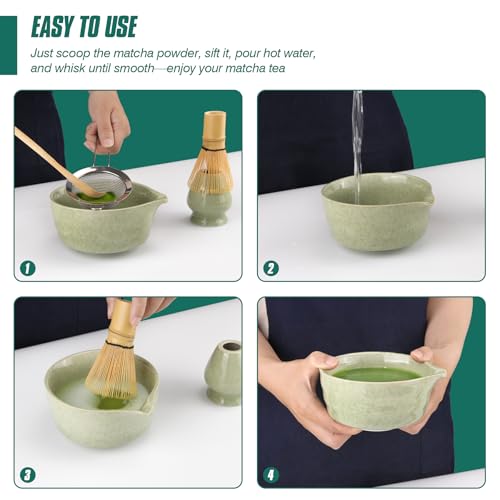 Ensemble Matcha complet 5 pièces en céramique avec bol vert dégradé - 4
