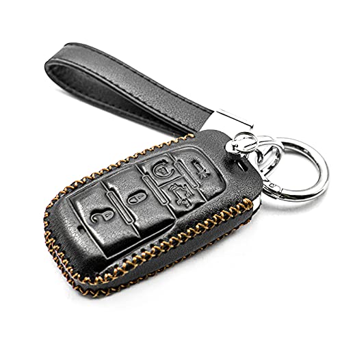 MECHCOS Compatible with Ram 1500 Smart 5 Buttons with Tailgate Leather Keyless Entry Remote Control Key Fob Cover Case Protector Accessories Black