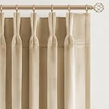 Drapenova Beige Velvet Pinch Pleated Curtains 84 Inches Long for Bedroom Living Room Neutural Elegant Soft Velvet Modern Boho Blackout Thermal Curtain Drapes Home Decor Set of 2,84 inch Length 7FT