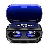 Auriculares inalambricos Bluetooth 5.1 IPX7 impermeable Auriculares inalámbricos Deep Bass In Ear con control táctil y pantalla LED 3500mAh para deportivos azul