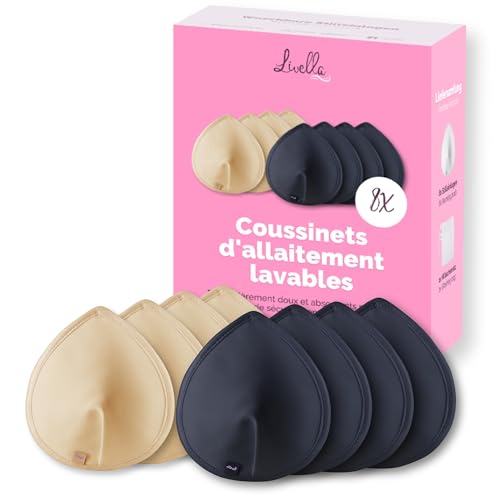 Livella | Coussinets d’Allaitement lavables (8 pcs) / Noyau Absorbant en Fibres Naturelles de Bambou/réutilisables/Filet à Linge Inclus