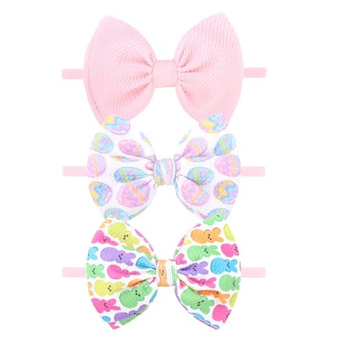YanJie Easter Bows for Baby Girls Rabbit Egg Bow for Newborn Infant Easter Bunny Ears Hairbands Nylon Pink Bow Headband Easter Hair Accessories Gift