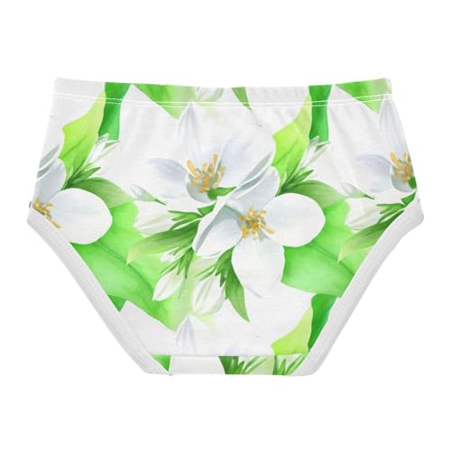White Jasmine Flowers Leaves Green Girls Underwear Toddler 2t Cotton Panties Little Girl Print Kids Undies Briefs2