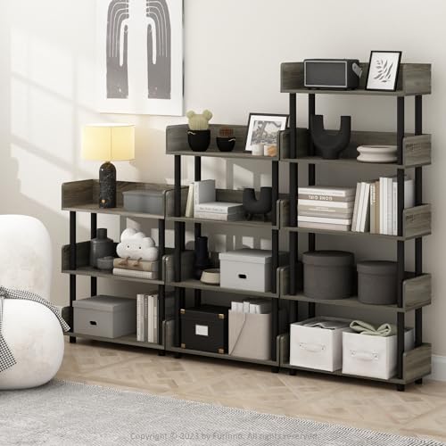 Image of Furinno Turn-N-Tube 5-Tier Toolless Display Rack, French Oak /Black