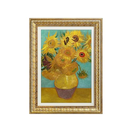 VIOLABBEY Sunflowers of Van Gogh Wall Art Framed, Gold Framed Vintage Wall Art Reproduction, floral canvas wall art for Bedroom Home Office Decor, 12"x16" Art Deco Van Gogh Sunflowers 16"L x