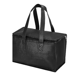 PATIKIL 11"x5.5"x6.7" Insulated Reusable Grocery Bag, Food Delivery Insulated Cooler Tote Bag with Zipper Collapsible for Hot Cold Transport Shopping, Black