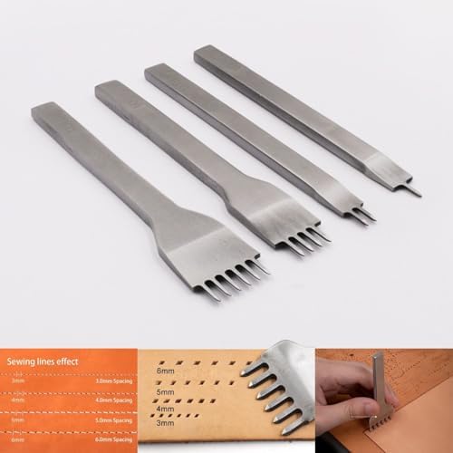 ipekbazaar Deri Hobi Elmas Çatal Zımba 4'lü Set - Deri Dikiş Deliği Açma El Aleti (3 mm) - Görsel 1