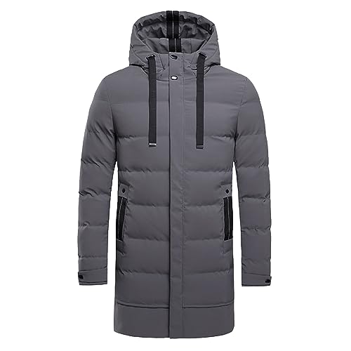 Forros Polares Hombre - Chaqueta de Forro Polar de Longitud Media con Capucha y Bolsillo de Color Liso para Hombre (Grey, XXXXL)