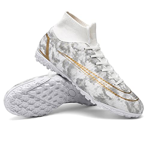Men's Soccer Boots Turf Soccer Shoes Professional High-Top Breathable Athletic Football Boots Indoor Outdoor White #TOP3