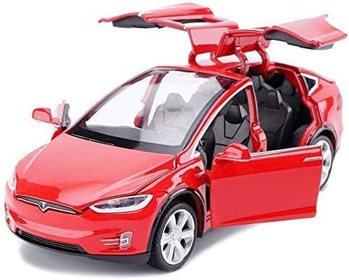 Image of 1:32 Scale Car Tesla Model X90 Alloy 1 /32 Diecast Model Car w /Sound & Light Pull Back Model Mini Vehicles Toys for Kids (Red)