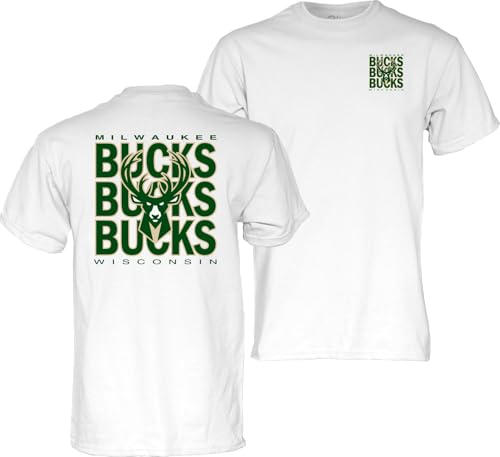 Milwaukee Bucks NBA Officially Licensed T-Shirt Front/Back Press White, X-Large