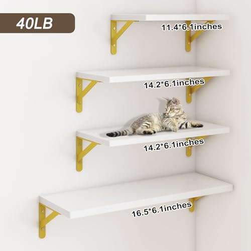 Image of YGEOMER White Shelves for Wall, Different Sizes Wall Floating Shelves for Living Room, Bathroom, Bedroom, Kitchen, Home Decor (Set of 4)