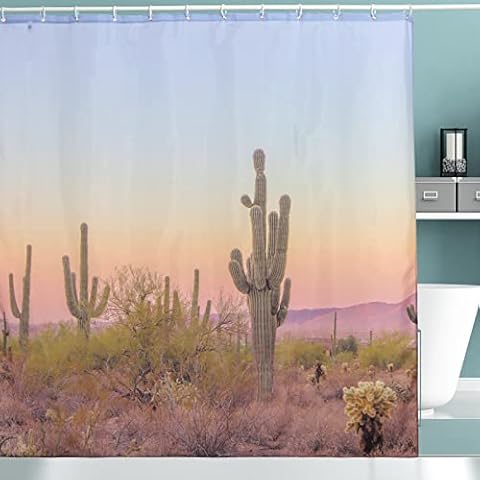 ENCOFT Cortina de Ducha Antimoho Lavable con Estampado de Cactus Cover