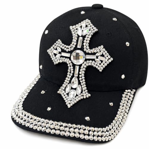 Popfizzy Bling Baseball Cap for Women and Girls, Fun Bedazzled Hats, Shiny Rhinestone Denim and Diamond Hat, Sparkly Gifts