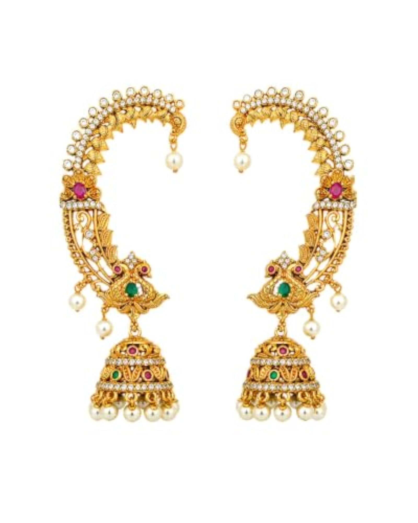 Women's Gold-Toned Traditional Jhumka Earrings, Ear Cuff