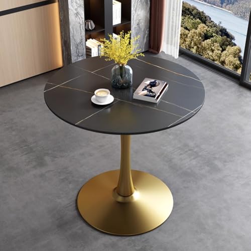 Petite table ronde moderne en forme de tulipe du milieu du siècle pour cuisine et salle à manger 80 cm avec base en métal robuste et plateau en pierre frittée pour le salon